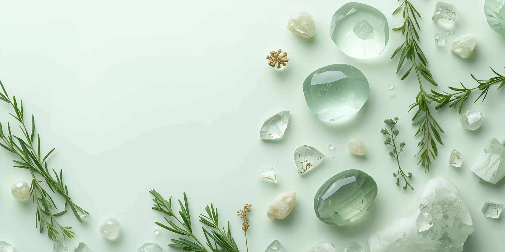 create a clean website banner light greenish for a company of gemstones crystals and herbal products